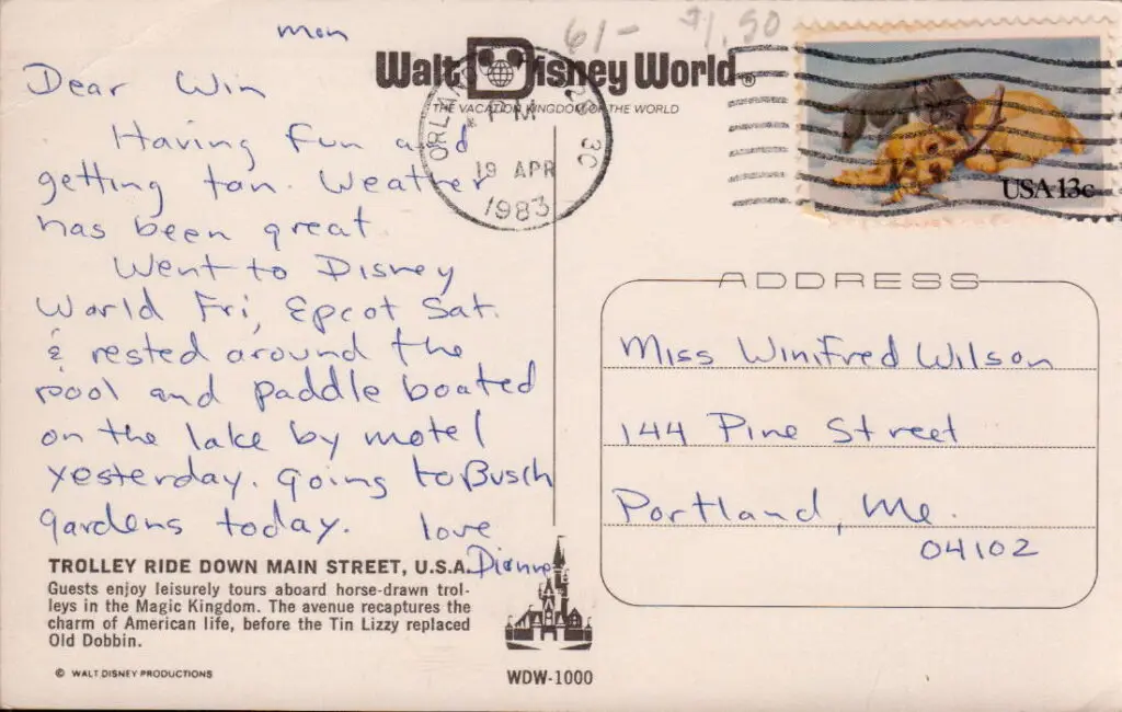 Postcard sent to Miss Winifred Wilson