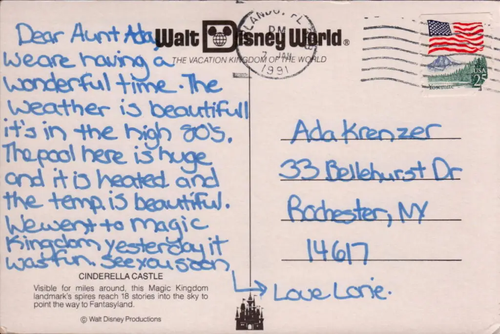 Postcard sent to Ada Krenzer Of Rochester New York